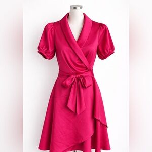 White House Black Market Fuchsia Wrap Dress Size 2 Satin Flowy Feminine
